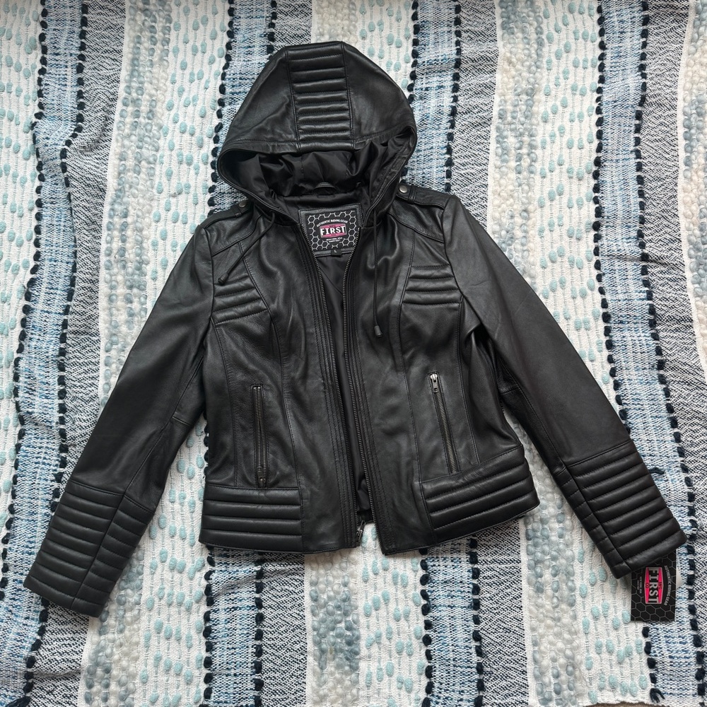 NWT First MFG Black Leather Jacket